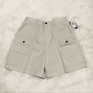 BASIC EDITIONS Tan Cargo Shorts NWT Size 14 Cotton Cuffed Utility Pockets